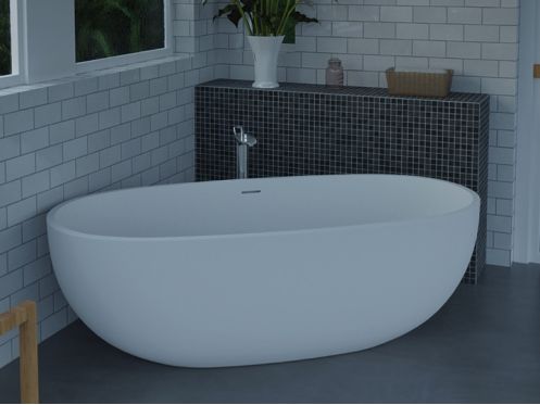 Freestanding bathtub, 1655 x 755 x 535 mm, in Solid Surface mineral resin, in matt color - OVALE