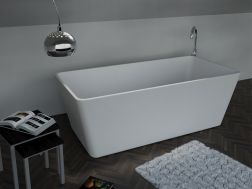 Freestanding bathtub, 1600 x 700 x 580 mm, in Solid Surface mineral resin, in matt color - KUBO