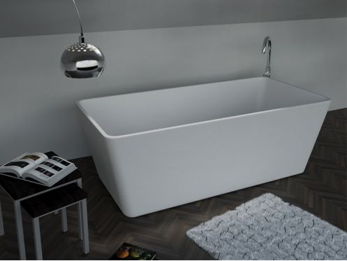 Freestanding bathtub, 1600 x 700 x 580 mm, in Solid Surface mineral resin, in matt color - KUBO