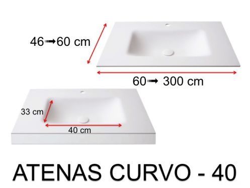 Thermoformed washbasin, suspended or built-in, in Solid-Surface - ATENAS CURVO 40