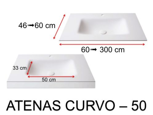 Thermoformed washbasin, suspended or built-in, in Solid-Surface - ATENAS CURVO 50