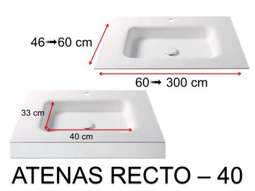 Thermoformed washbasin, suspended or built-in, in Solid-Surface - ATENAS RECTO 40