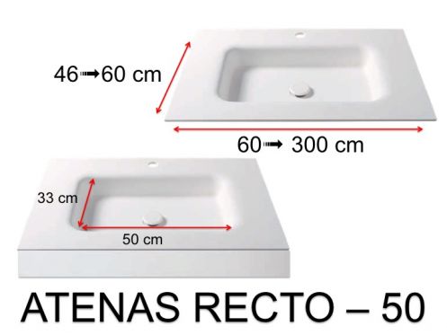 Thermoformed washbasin, suspended or built-in, in Solid-Surface - ATENAS RECTO 50