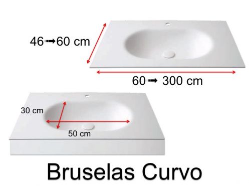 Thermoformed washbasin, suspended or built-in, in Solid-Surface - BRUSELAS CURVO