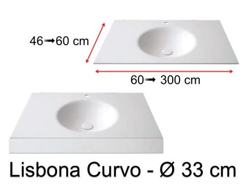 Thermoformed washbasin, suspended or built-in, in Solid-Surface - LISBONA CURVO 33