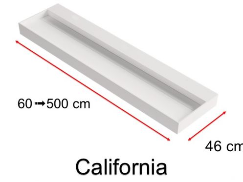 Vanity top, drainage channel, suspended or free-standing, in Solid-Surface - CALIFORNIA