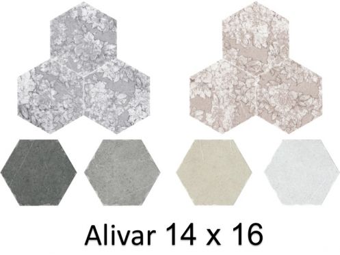 Alivar 14 x 16 cm - Hexagonal tile for floor and wall, matte aged finish