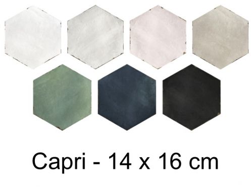 Capri - 14 x 16 cm - Floor and wall tiles, hexagonal matte aged finish