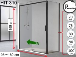 Sliding shower door, with fixed return - HIT 310 black
