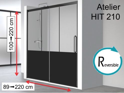 Sliding shower door, industrial art deco style, with black profile - ATELIER HIT 210