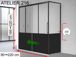 Sliding shower door, fixed angle return, industrial style black art deco - 120 x 100 cm - ATELIER HIT 216 