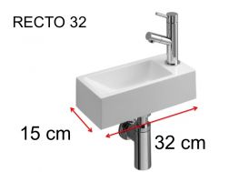 Washbasin, 15 x 32 cm, tap on the right - RECTO 32 A