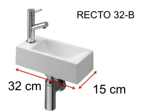 Washbasin, 15 x 32 cm,  tap left - RECTO 32 B