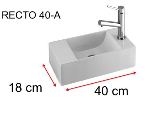 Rectangular hand basin, 18x40 cm, tap on the right - RECTO 40 A