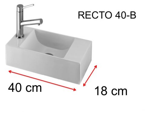 Rectangular hand basin, 18x40 cm, tap on the left - RECTO 40 B