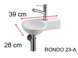 Round hand basin, 23 x 39 cm, ceramic, suspended - RONDO 23