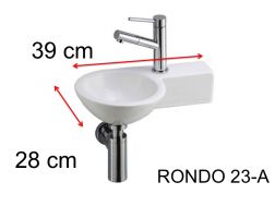Washbasin, 23 x 39 cm, in ceramic, wall-hung - RONDO 23