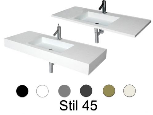 Washstand, 50 x 80 cm, suspended or recessed, in mineral resin - STIL 45