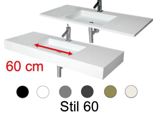 Washstand, 50 x 120 cm, suspended or recessed, in mineral resin - STIL 60