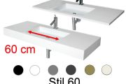 Washstand, 50 x 170 cm, suspended or recessed, in mineral resin - STIL 60