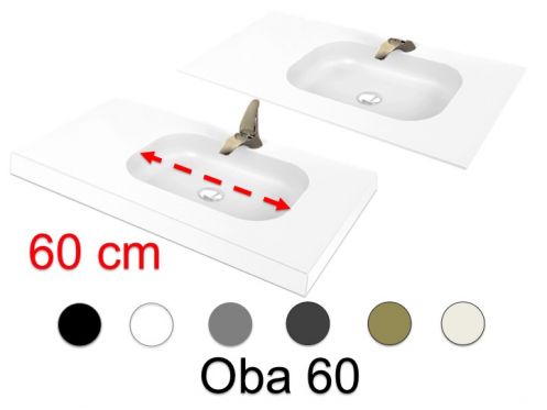 Washstand, 50 x 120 cm, suspended or recessed, in mineral resin - OBA 60 ST