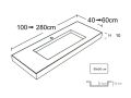 Double vanity top, 50 x 120 cm, suspended or recessed, in mineral resin - STIL 90