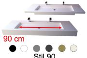 Double vanity top, 50 x 190 cm, suspended or recessed, in mineral resin - STIL 90