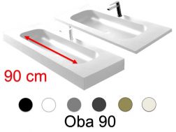 Double vanity top, 50 x 100 cm, suspended or recessed, in mineral resin - OBA 90