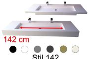 Double vanity top, 50 x 180 cm, suspended or recessed, in mineral resin - STIL 142