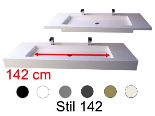 Double vanity top, 50 x 200 cm, suspended or recessed, in mineral resin - STIL 142