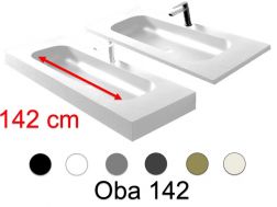 Double vanity top, 50 x 150 cm, suspended or recessed, in mineral resin - OBA 142