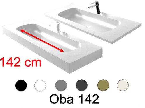 Double vanity top, 50 x 150 cm, suspended or recessed, in mineral resin - OBA 142