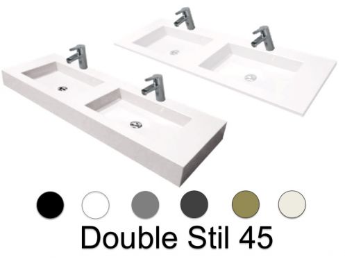 Double vanity top, 50 x 120 cm, suspended or recessed, in mineral resin - DOUBLE STIL 45 AT