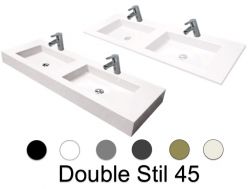 Double vanity top, 50 x 130 cm, suspended or recessed, in mineral resin - DOUBLE STIL 45 AT