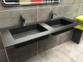 Double vanity top, 50 x 190 cm, suspended or recessed, in mineral resin - DOUBLE STIL 45 AT