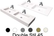 Double vanity top, 50 x 190 cm, suspended or recessed, in mineral resin - DOUBLE STIL 45 AT