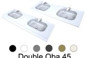 Double vanity top, 50 x 120 cm, suspended or recessed, in mineral resin - DOUBLE OBA 45 AT