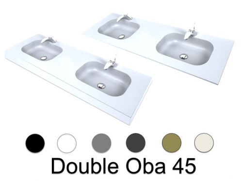 Double vanity top, 50 x 120 cm, suspended or recessed, in mineral resin - DOUBLE OBA 45 AT