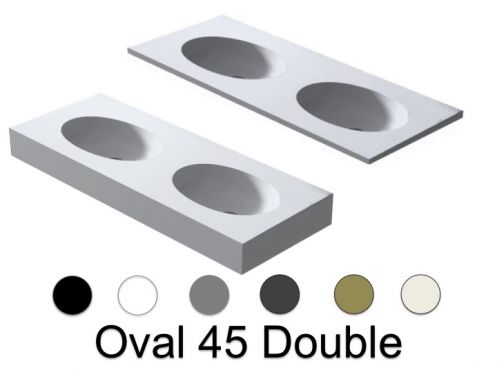 Double washbasin top, 121 x 46 cm, Oval bowl, suspended or recessed - OVAL 45 Double