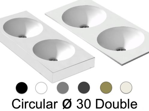 Double washbasin top, 121 x 46 cm, suspended or recessed, round - CIRCULAR 30 Double