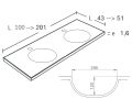 Double washbasin top, 121 x 46 cm, suspended or recessed, round - CIRCULAR 30 Double