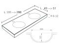 Double washbasin top, 121 x 46 cm, suspended or recessed, round - CIRCULAR 30 Double