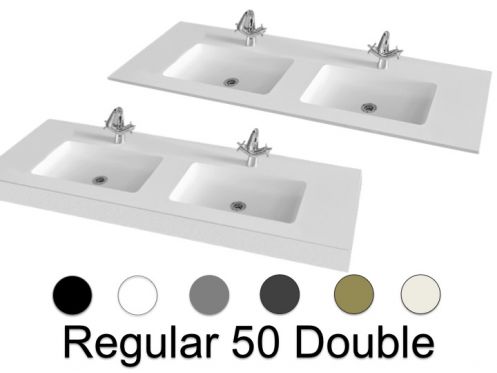 Double wash basin top, 130 x 46 cm, suspended or recessed - REGULAR 50 DOUBLE