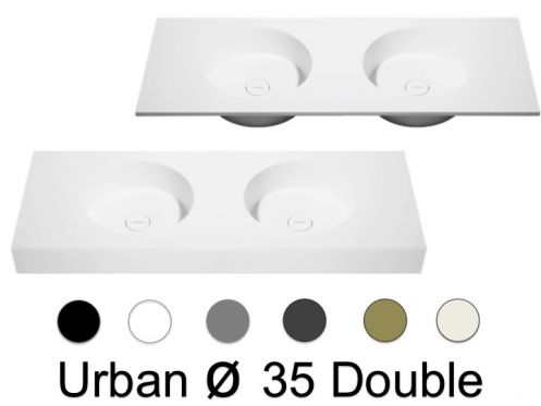 Double washbasin top, 100 x 46 cm, hanging or standing, round shape - URBAN 35 DOUBLE