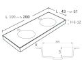 Double washbasin top, 100 x 46 cm, hanging or standing, round shape - URBAN 35 DOUBLE