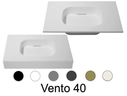 Design vanity top, 120 x 50 cm, suspended or standing, in mineral resin - VENTO 40