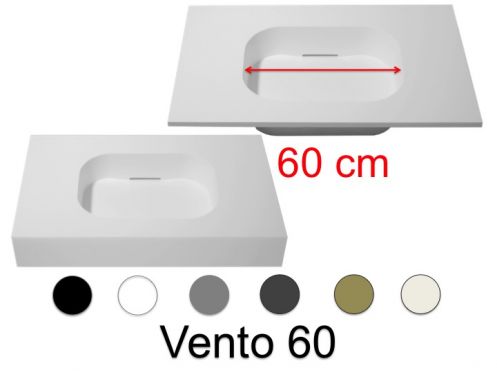 Design vanity top, 120 x 50 cm, suspended or standing, in mineral resin - VENTO 60