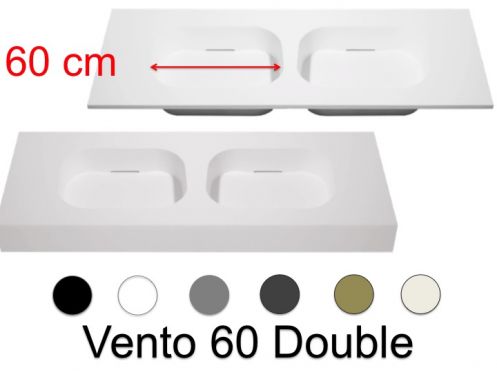 Double washbasin top, 140 x 50 cm, suspended or table top, in mineral resin - VENTO 60 DOUBLE
