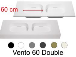 Double washbasin top, 150 x 50 cm, suspended or table top, in mineral resin - VENTO 60 DOUBLE