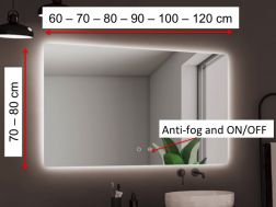 Rectangular mirror, double sensor: anti-fog and ON/OFF - VIANA